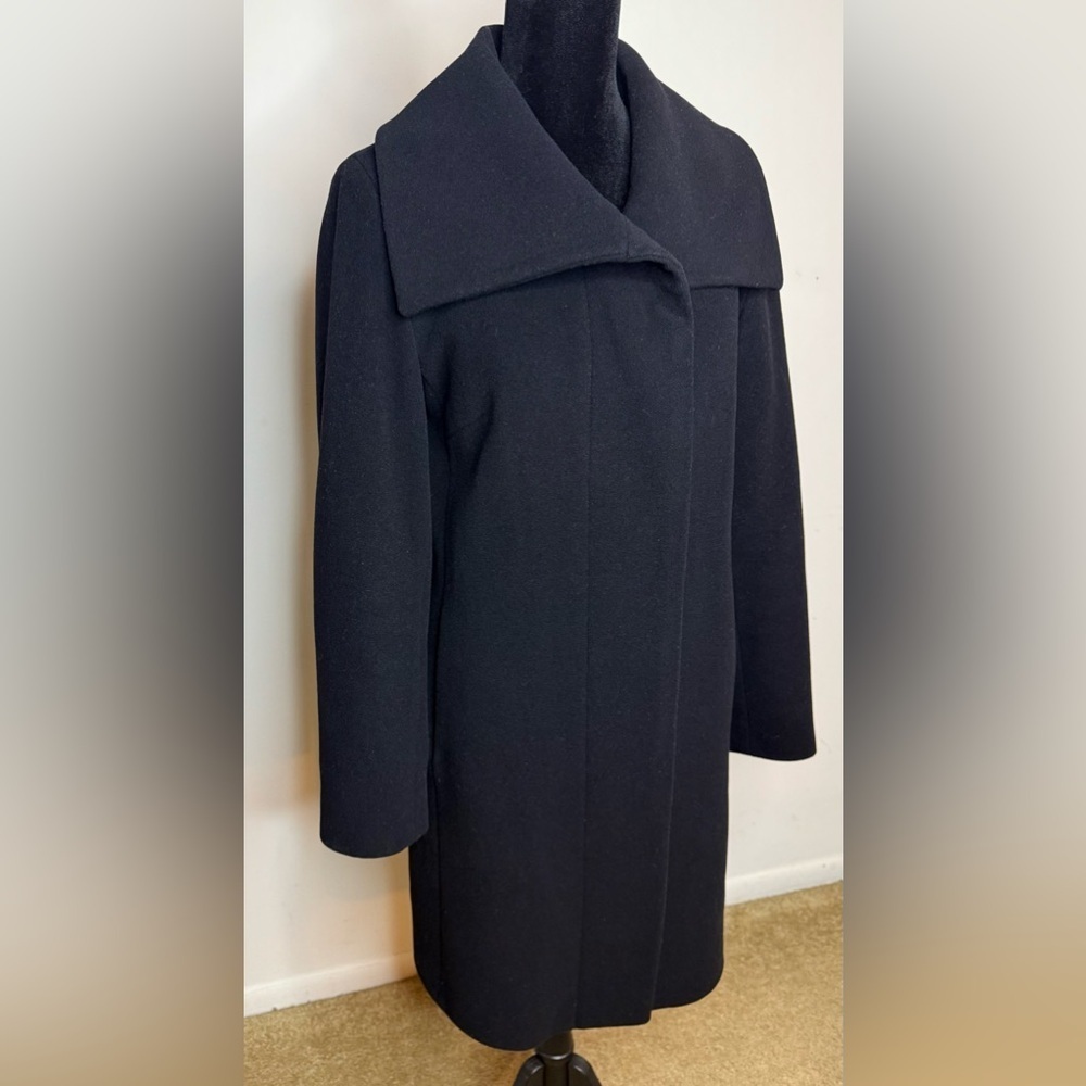 Cole Haan Wool Cashmere black midi large collar soft warm preppy winter coat 4P - Picture 2 of 14